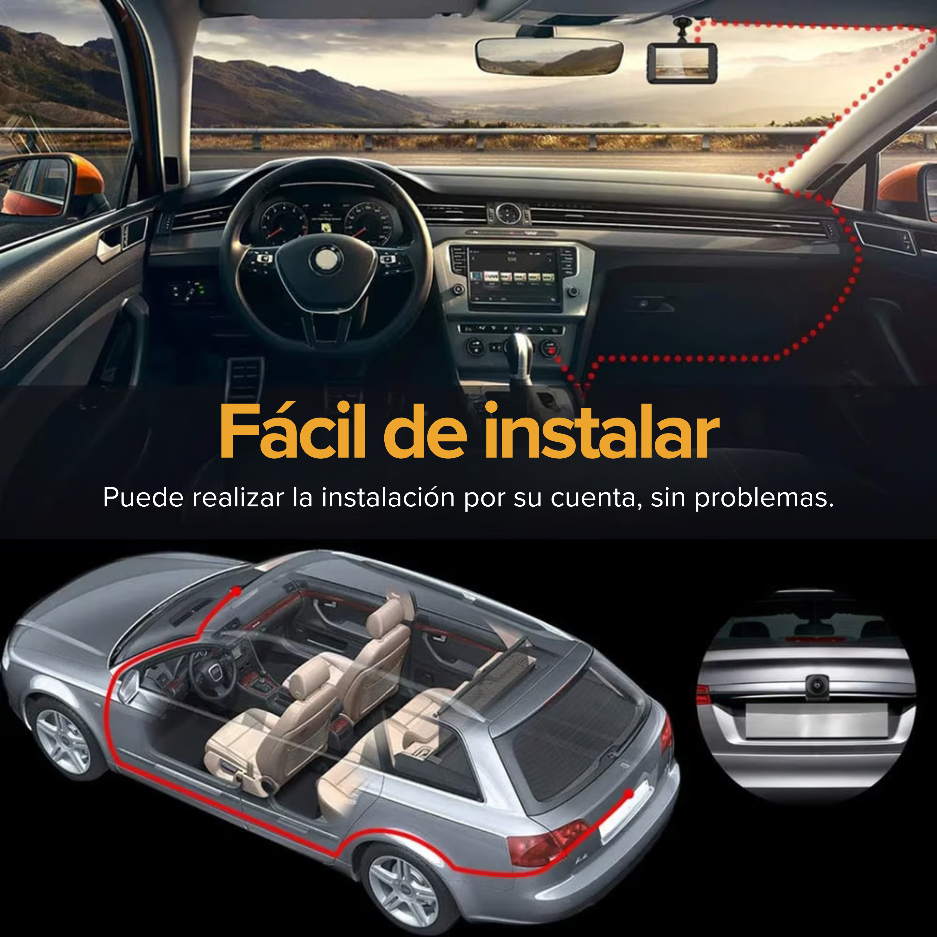 Cámara para auto Interior + Frontal - Full HD + Cámara Retroceso de REGALO