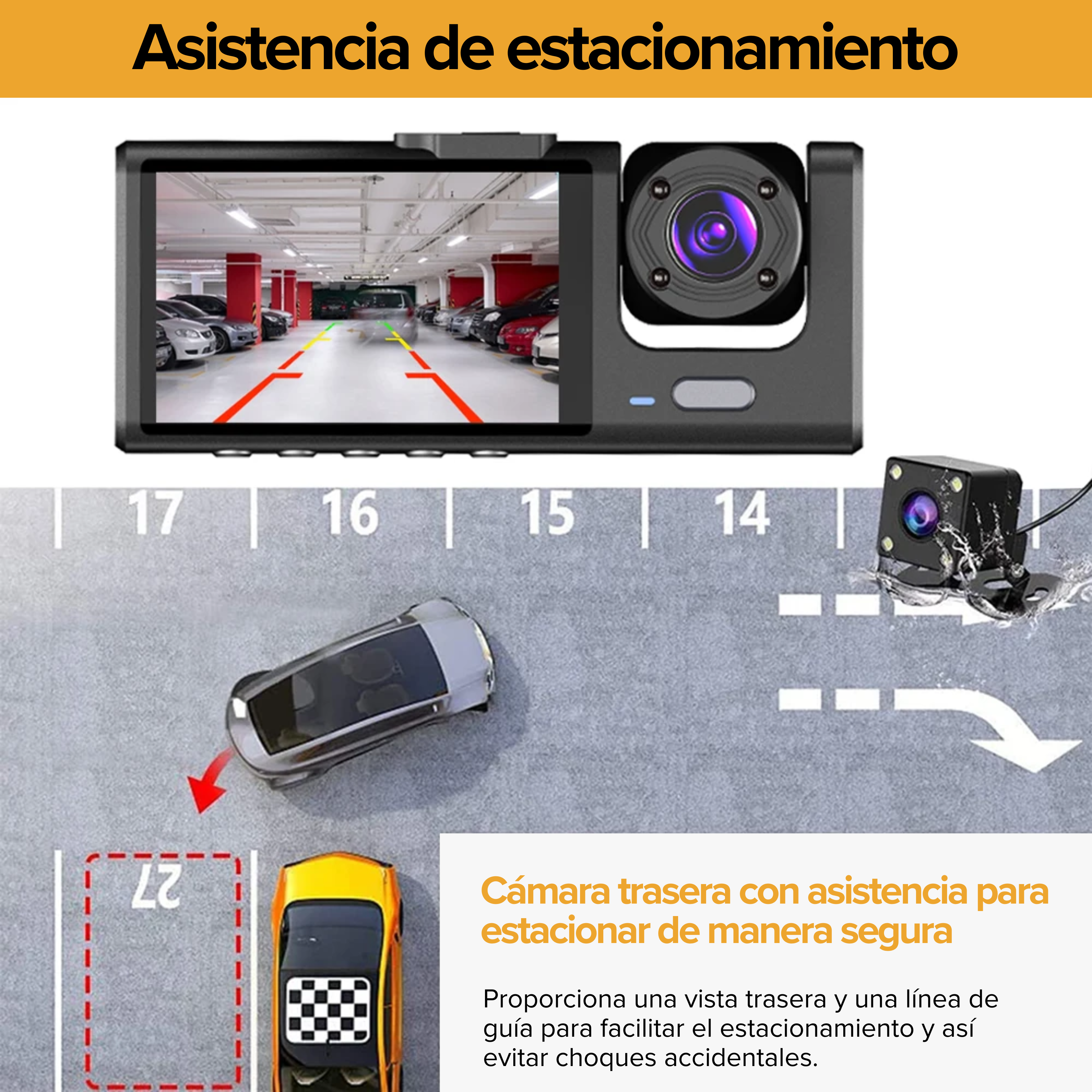 Cámara para auto Interior + Frontal - Full HD + Cámara Retroceso de REGALO