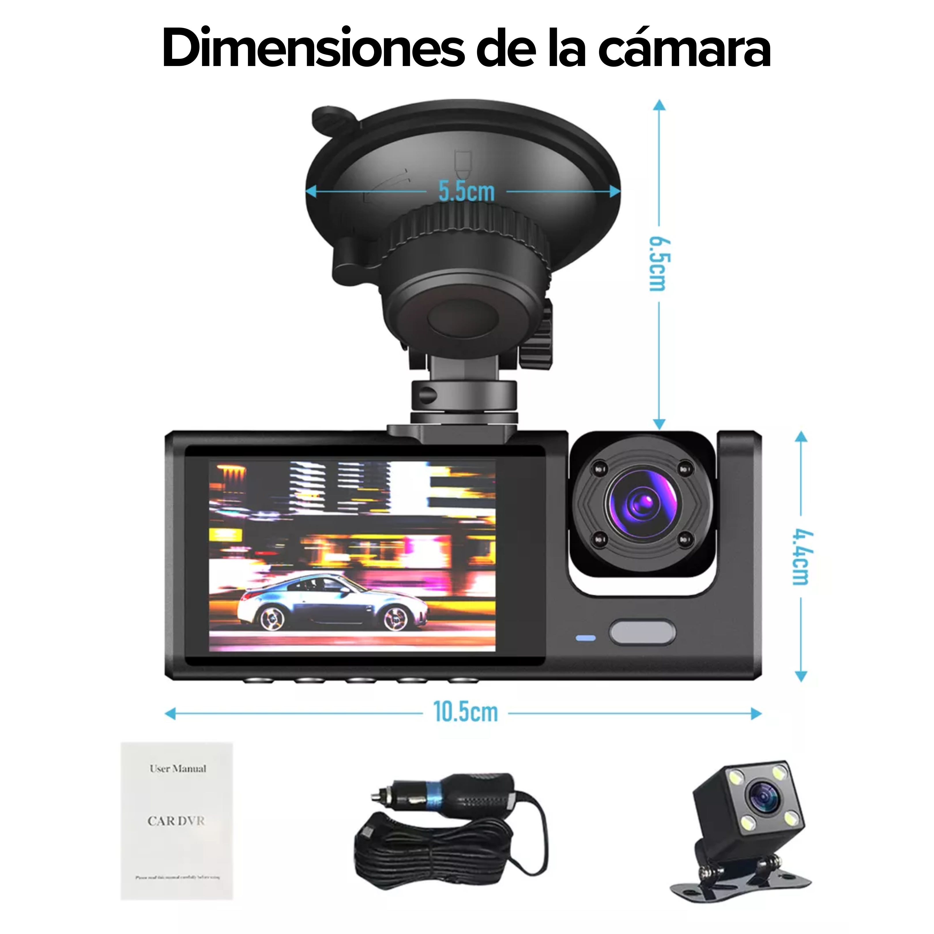 Cámara para auto Interior + Frontal - Full HD + Cámara Retroceso de REGALO